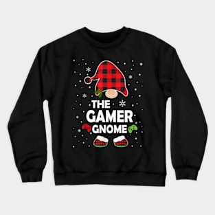 Gamer Gnome Buffalo Plaid Matching Family Christmas Pajama Crewneck Sweatshirt